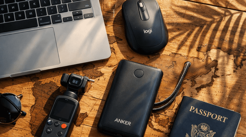 Work From Anywhere: The Ultimate Tech Essentials for Digital Nomads 2026 (Top 10 Survival Kit) Best tech essentials for digital nomads 2026 flatlay.