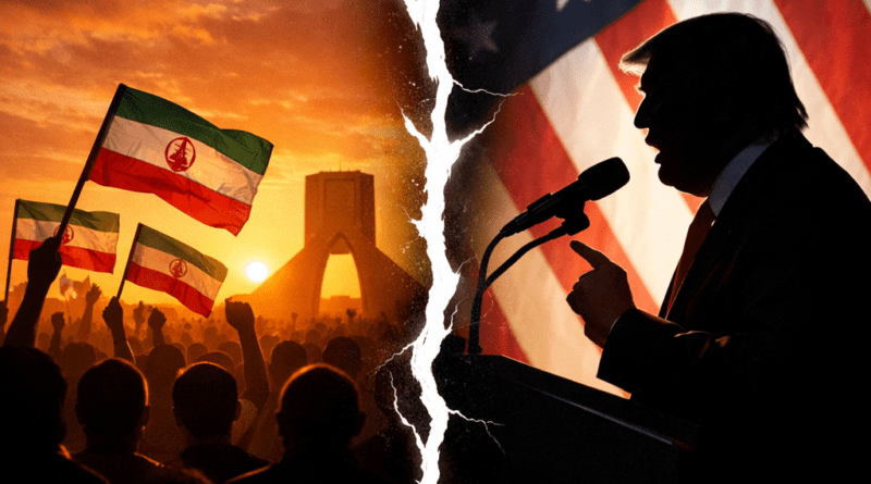 Iran protests Trump remarks political tension concept.