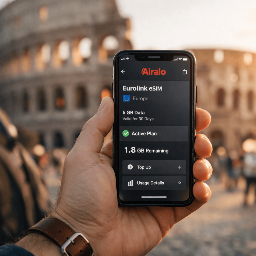 Using Airalo app to activate the Best eSIM for Europe while traveling in Italy

