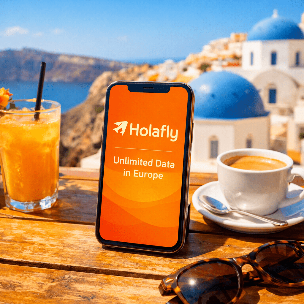 Holafly unlimited data plan screen for the Best eSIM for Europe in Greece