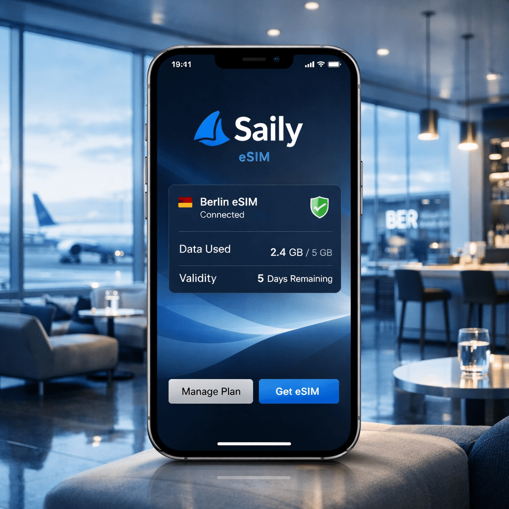Saily mobile app interface for secure and Best eSIM for Europe connectivity