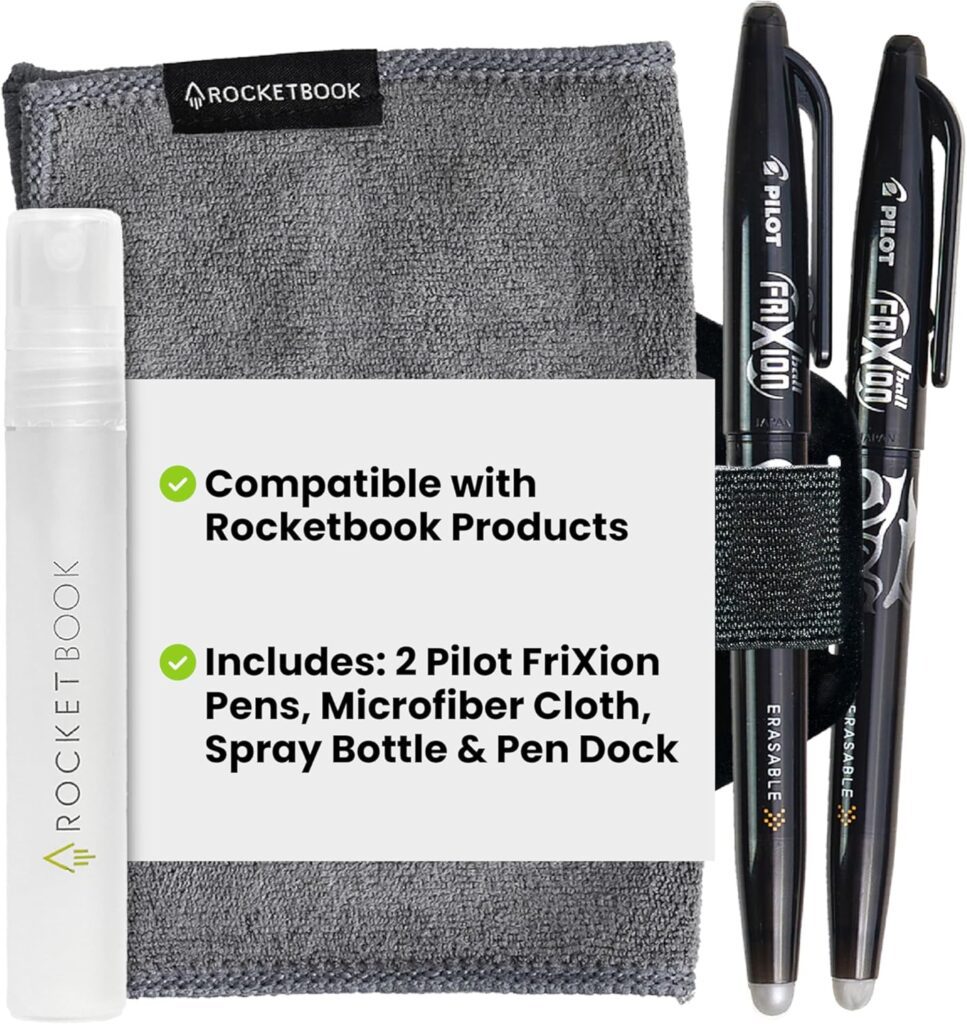 Rocketbook accessories: pens, cloth, spray
