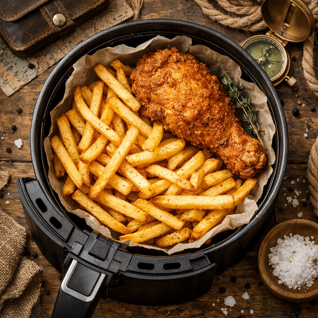 Fried chicken and French fries platter