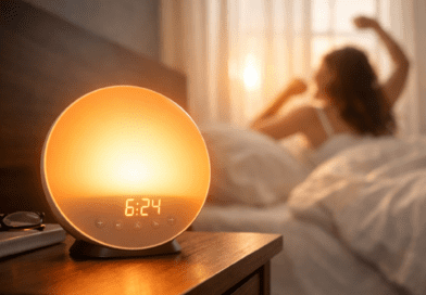 Sunrise Alarm Clock vs Phone Alarm comparison showing a peaceful natural wake up light in 2026
