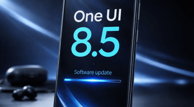 Samsung One UI 8.5 supported devices list showing Galaxy S25 software update screen