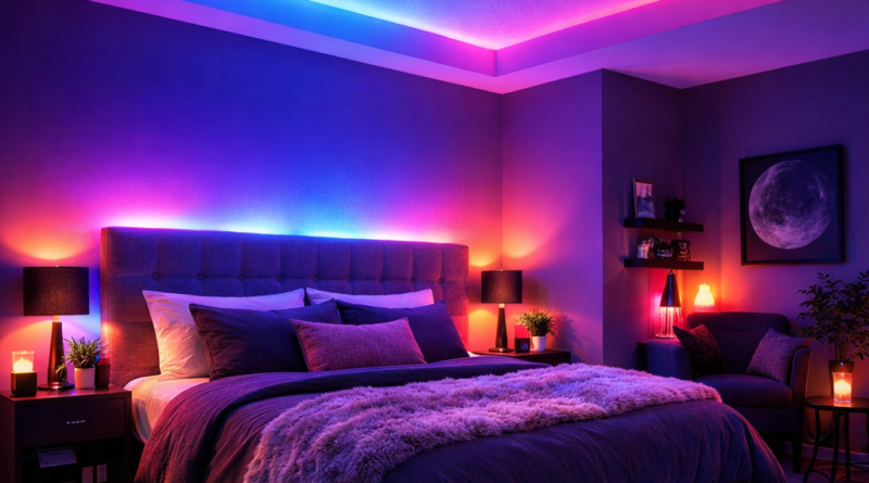 Best LED strip lights for room 2026 showing colorful Govee RGBIC lights transforming a bedroom